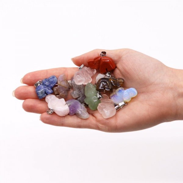 (image for) Steel Cased Pendant Hearts - 12 Assorted Gemstone Chips & Shells
