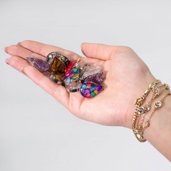 (image for) Steel Cased Pendant Teardrops - 12 Assorted Gemstone Chips & Shells