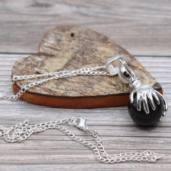 (image for) Gemstone Healing Hands Pendant - Black Agate