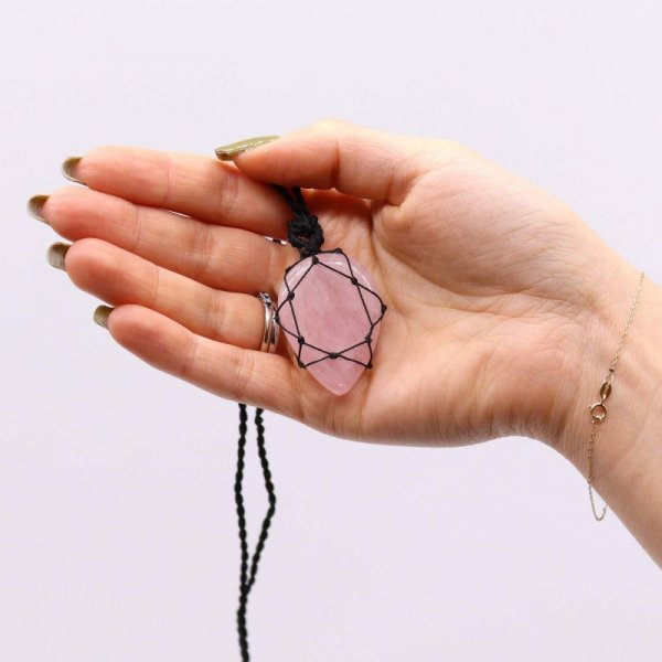 (image for) Laced Gemstone Teardrop Pendant - Rose Quartz