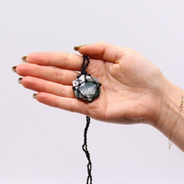 (image for) Laced Gemstone Hexagon Pendant - Moss Agate