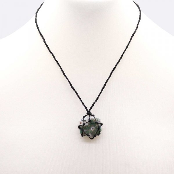 (image for) Laced Gemstone Hexagon Pendant - Moss Agate