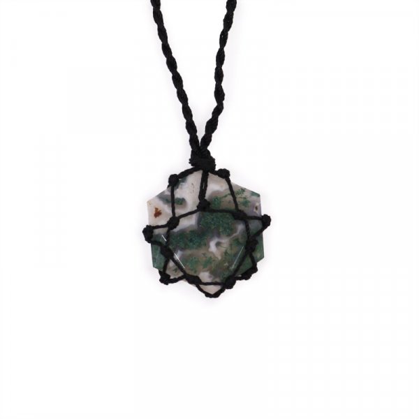 (image for) Laced Gemstone Hexagon Pendant - Moss Agate