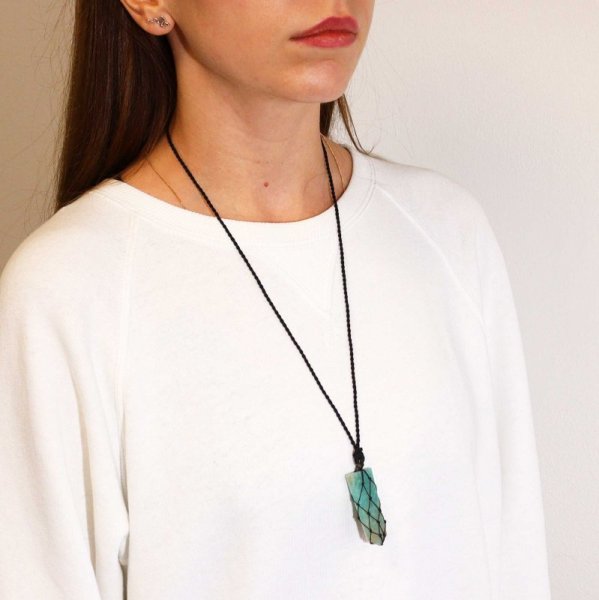 (image for) Laced Gemstone Flat Point Pendant - Amazonite