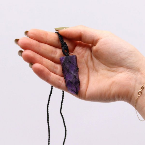 (image for) Laced Gemstone Flat Point Pendant - Amethyst