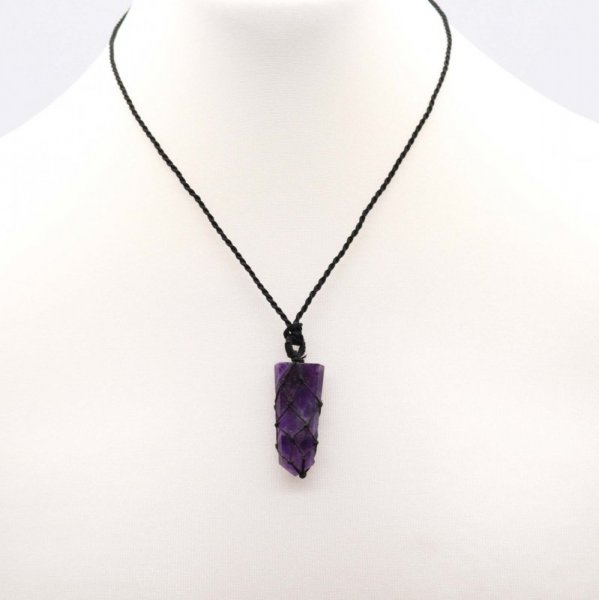 (image for) Laced Gemstone Flat Point Pendant - Amethyst