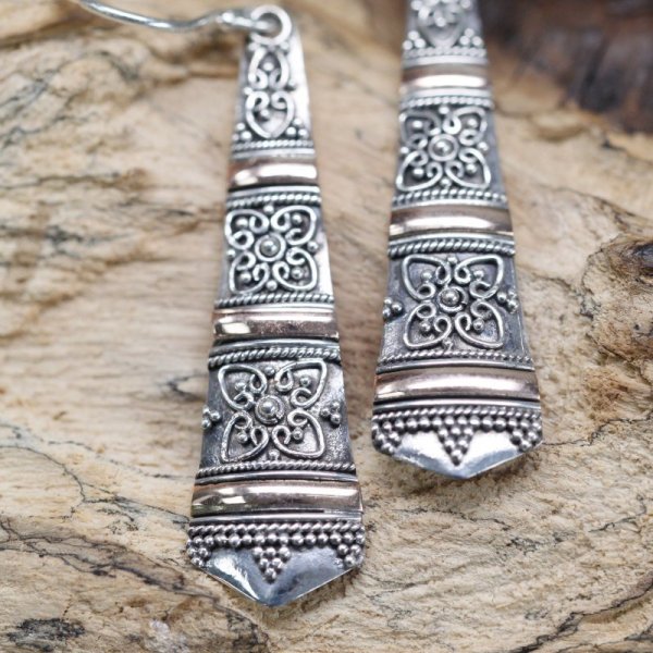 (image for) Silver & Gold Earring - Tribal Drops