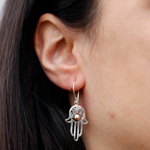 (image for) Silver & Gold Earring - Hamsa