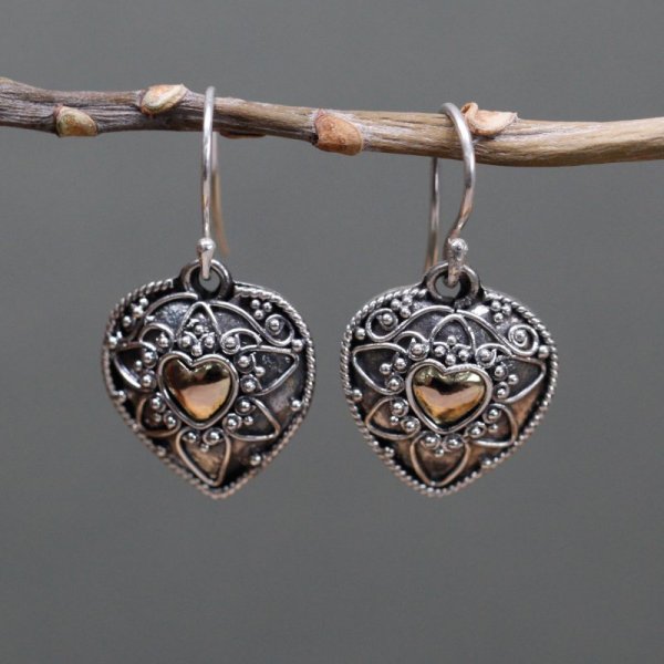 (image for) Silver & Gold Earring - Mandala Hearts