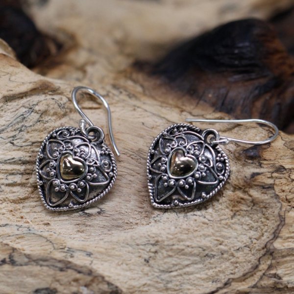 (image for) Silver & Gold Earring - Mandala Hearts