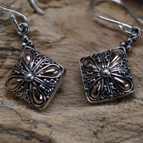 (image for) Silver & Gold Earring - Square Drop