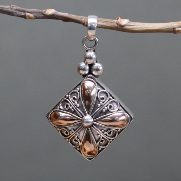 (image for) Silver & Gold Pendant - Square Drop