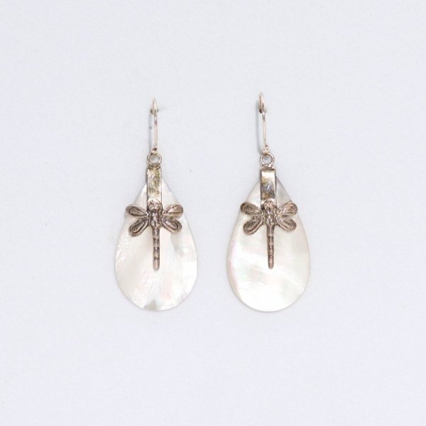 (image for) Shell & Silver Earrings - Dragonflies - MOP