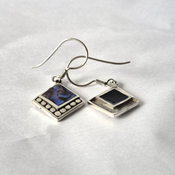 (image for) Shell & Silver Earrings - Square Dots- Abalone