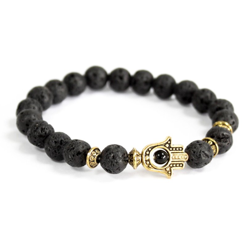(image for) Gold Hamsa / Lava Stone - Gemstone Bracelet