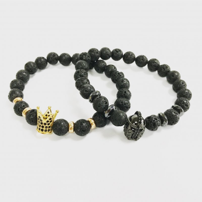 (image for) Gold Crown / Lava Stone - Gemstone Bracelet