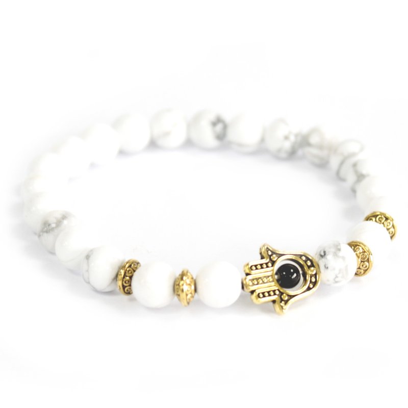 (image for) Gold Hamsa / White Stone - Gemstone Bracelet