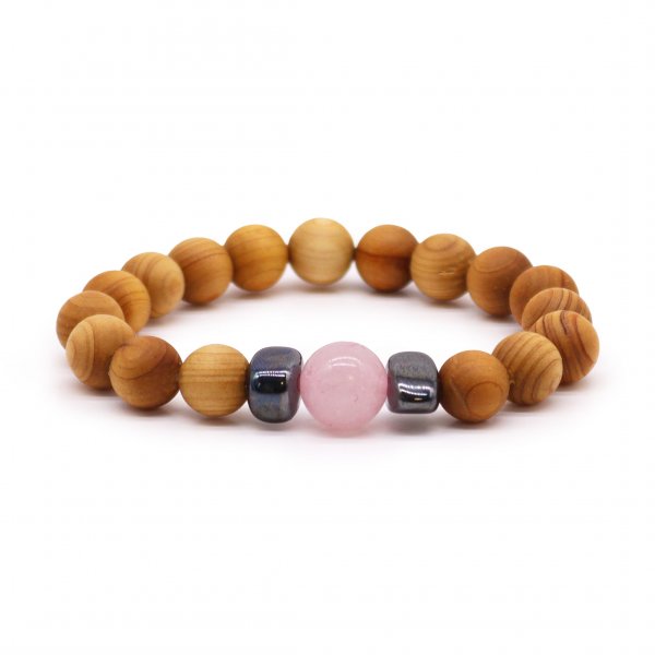 (image for) Cedarwood Heart Chakra Bangle with Rose Quartz