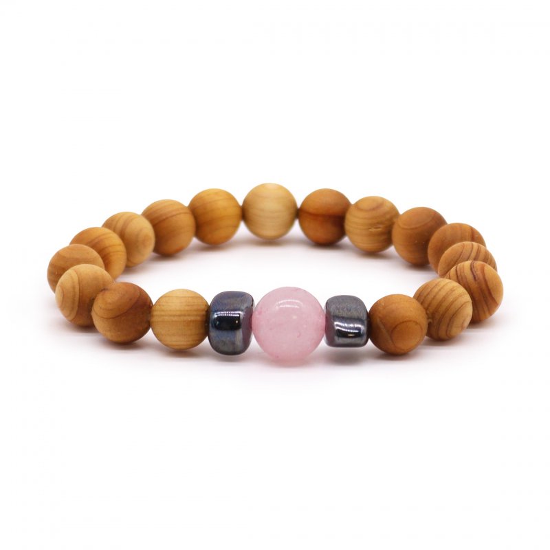 (image for) Cedarwood Heart Chakra Bangle with Rose Quartz