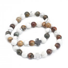 Set of 2 Gemstones Friendship Bracelets - Peace - Picasso Jasper & White Howlite