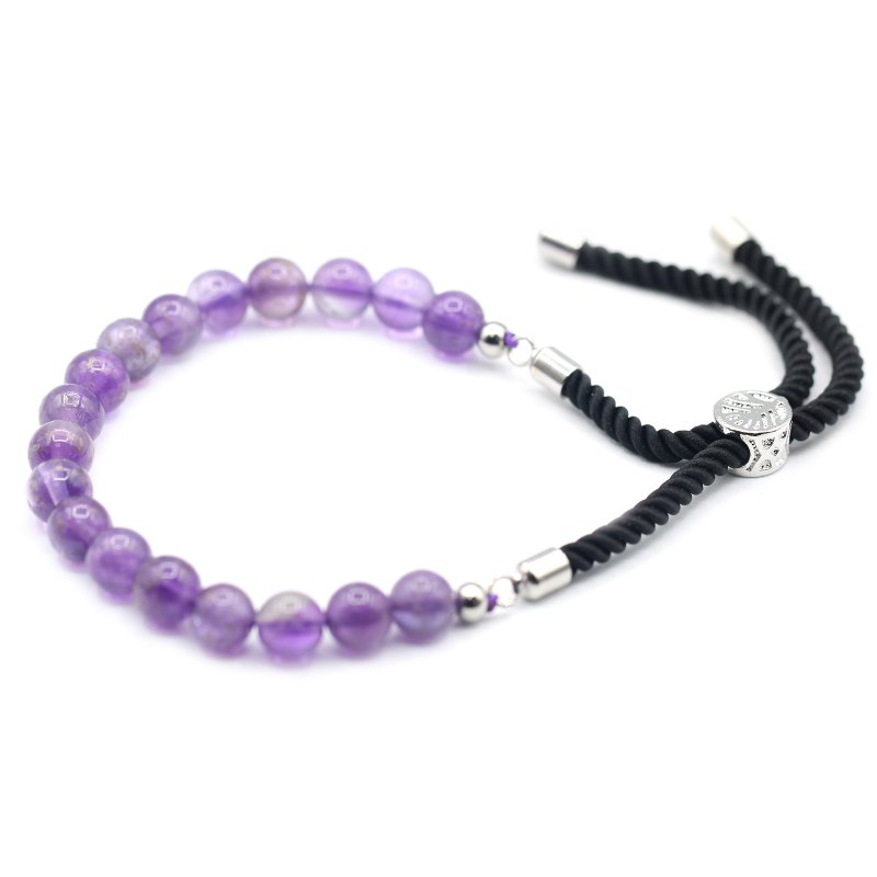 (image for) 925 Silver Plated Gemstone Black String Bracelet - Amethyst