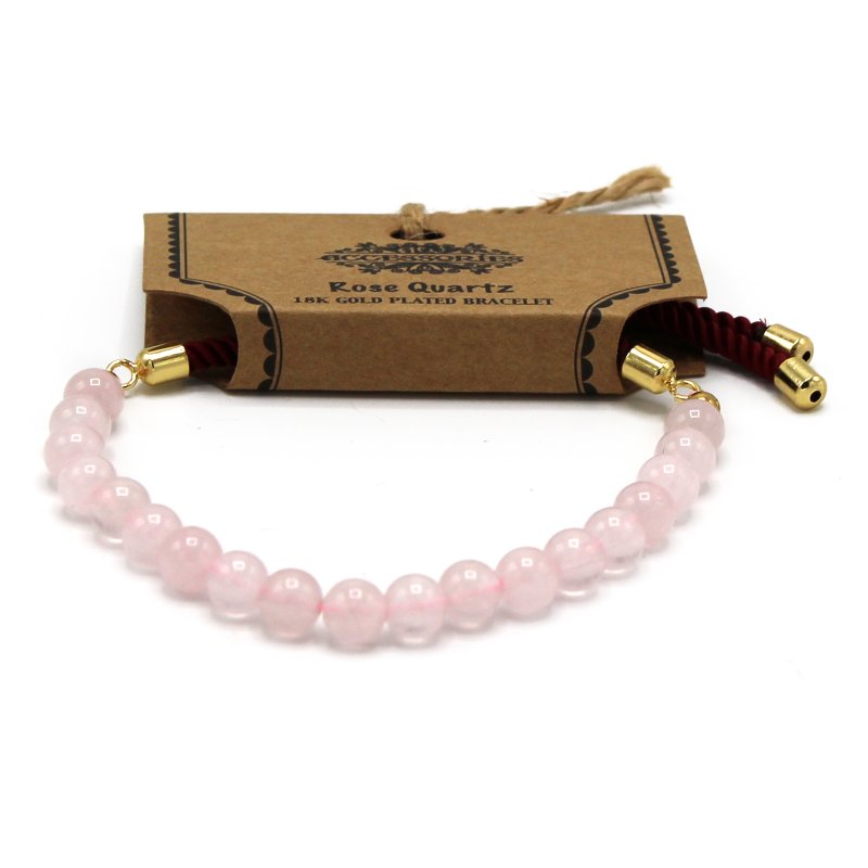 (image for) 18K Gold Plated Gemstone Bordeaux String Bracelet - Rose Quartz