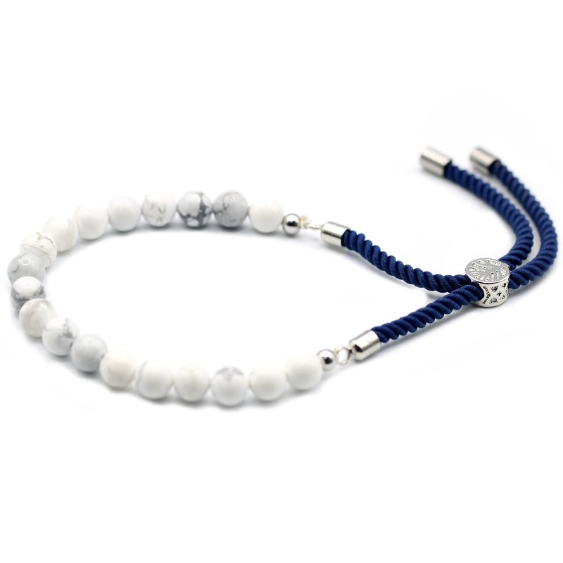 (image for) 925 Silver Plated Gemstone Navy String Bracelet - White Howlite