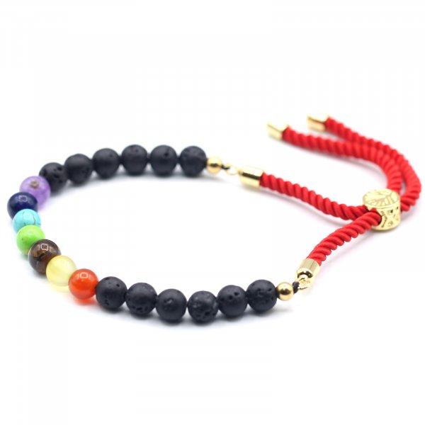 (image for) 18K Gold Plated Gemstone Royal String Bracelet - Lava Stone Chakra