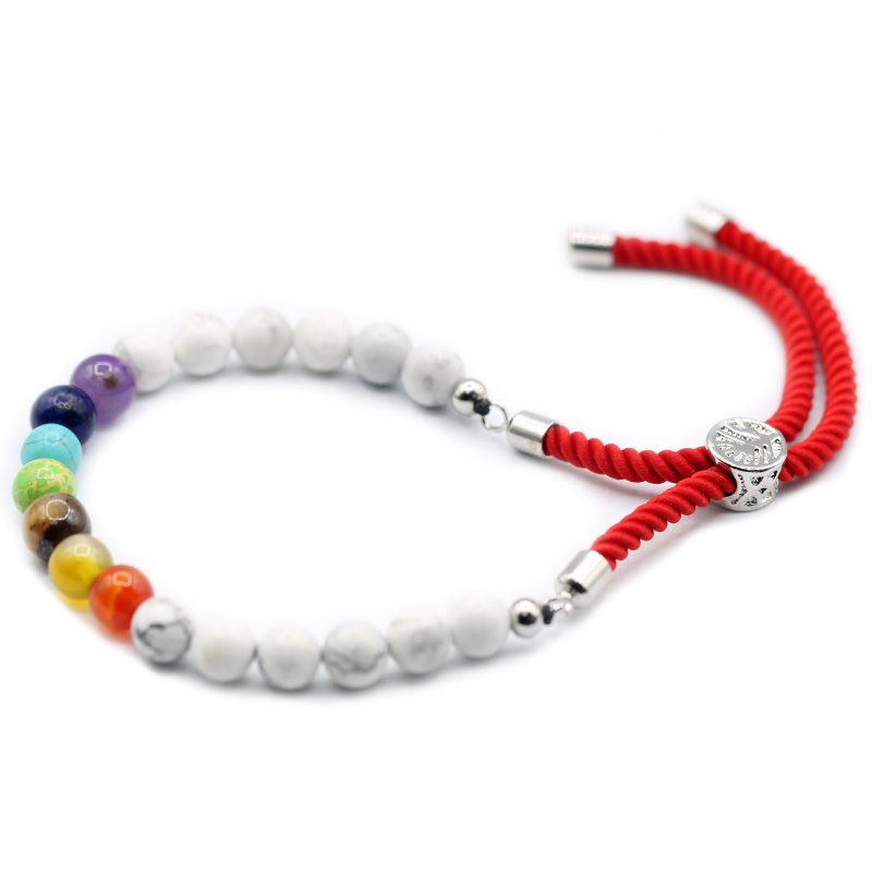 (image for) 925 Silver Plated Gemstone Royal Red String Bracelet - White Howlite Chakra