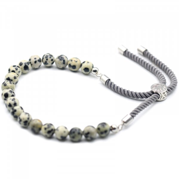 (image for) 925 Silver Plated Gemstone Charcoal String Bracelet - Dalmatian Jasper