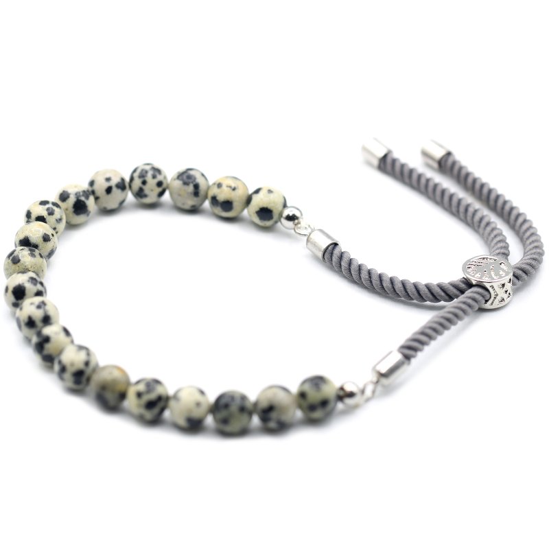 (image for) 925 Silver Plated Gemstone Charcoal String Bracelet - Dalmatian Jasper