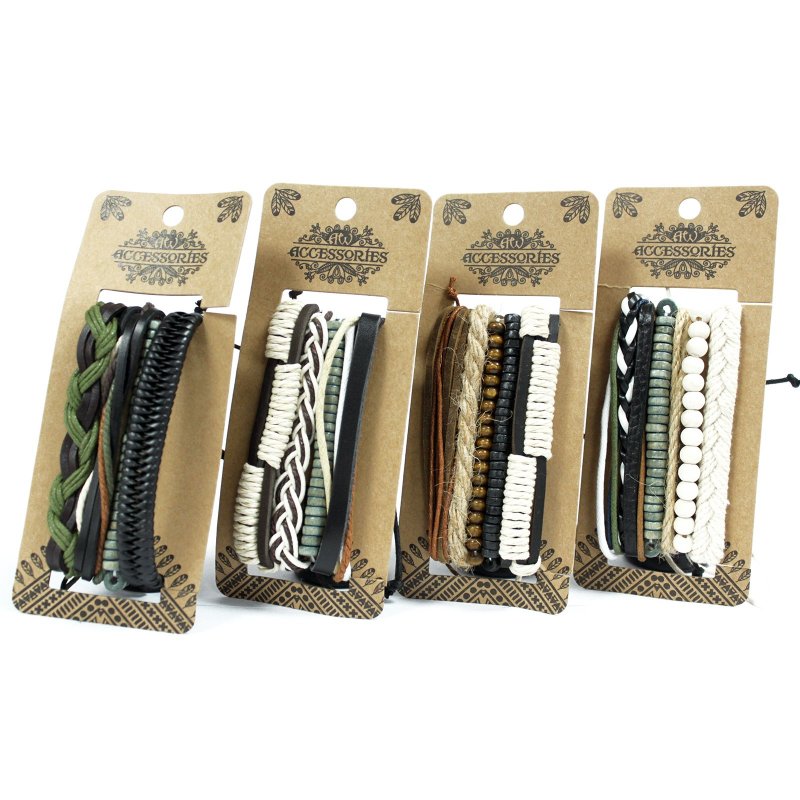 (image for) Mens Bracelet Sets - Green & Natural (asst)