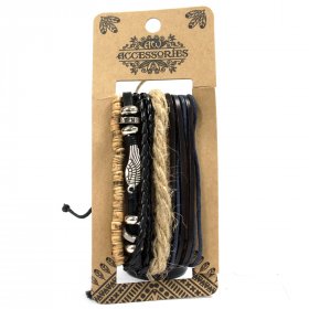 Mens Bracelet Sets - Metal & Leather (asst)