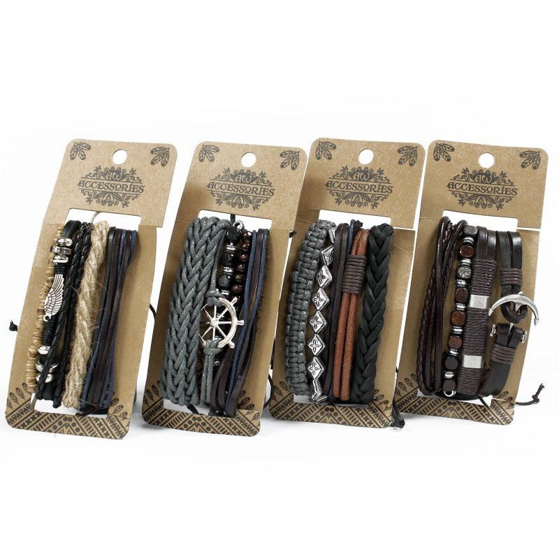 (image for) Mens Bracelet Sets - Metal & Leather (asst)