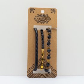 Mens Premium Bracelet Sets - Black & Tans (asst)