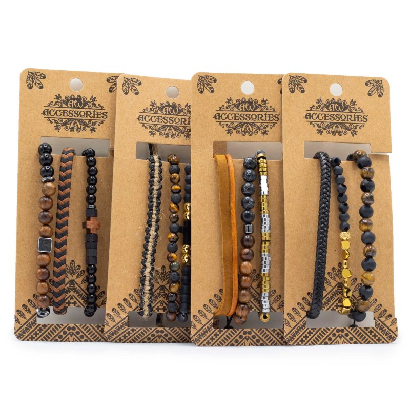 (image for) Mens Premium Bracelet Sets - Black & Tans (asst)
