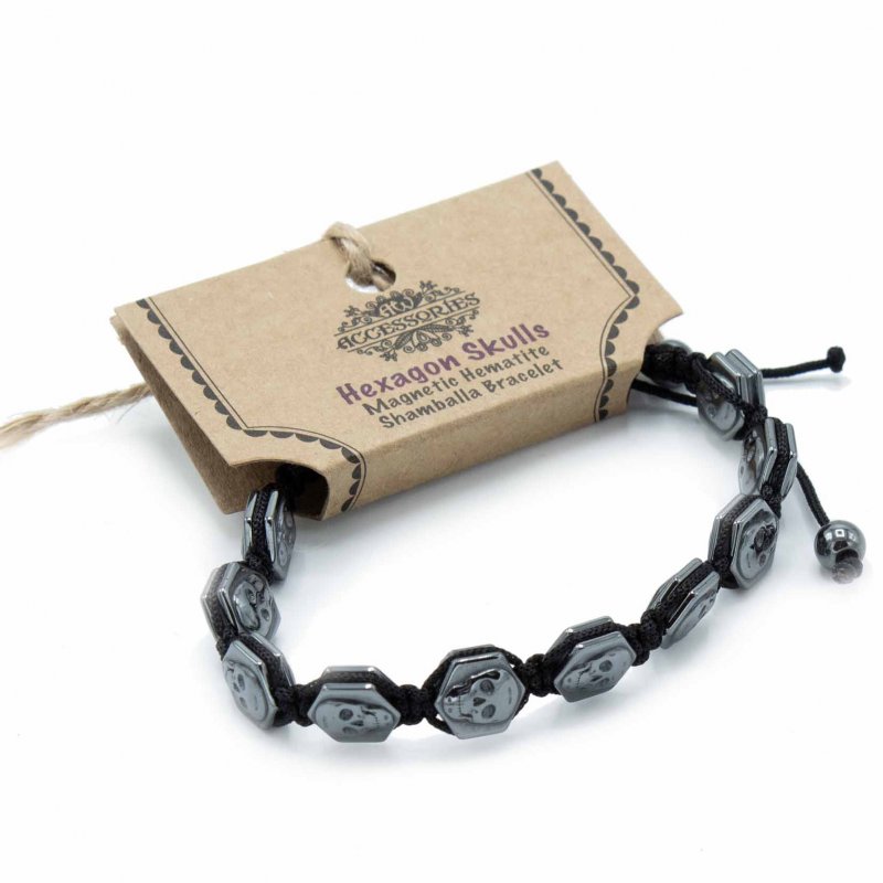 (image for) Magnetic Hematite Shamballa Bracelet - Hexagon Skulls