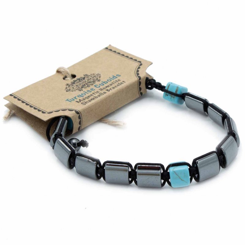 (image for) Magnetic Hematite Shamballa Bracelet - Turqoise Cuboids