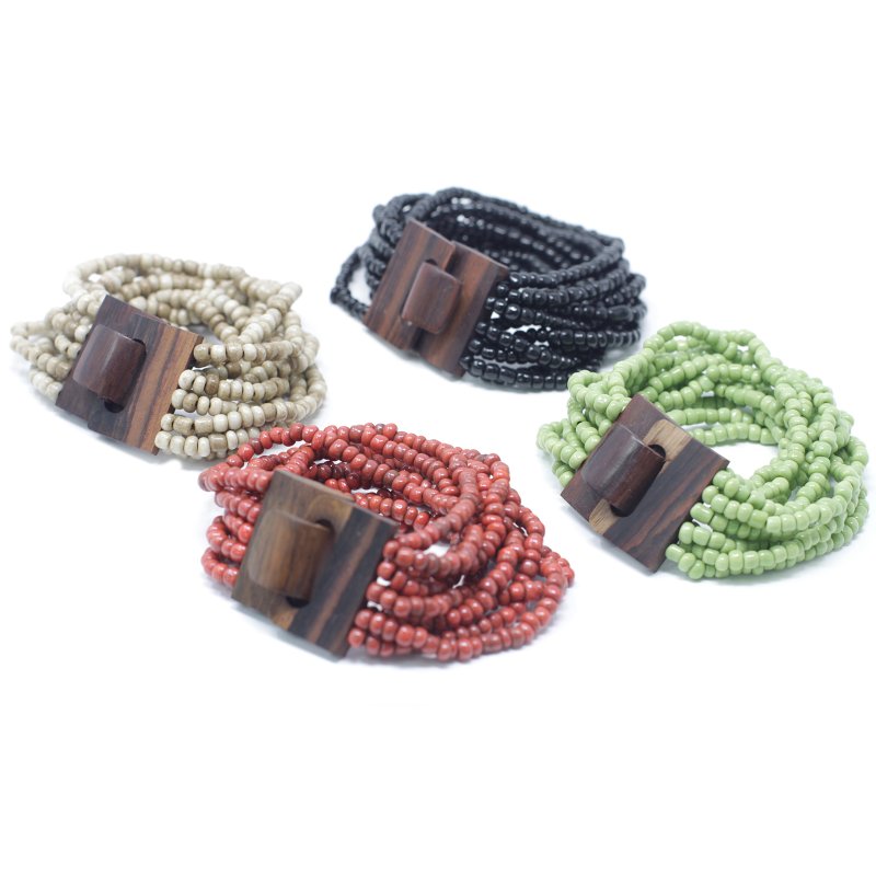 (image for) Multi-Bead Bangle Wooden Clasp - Assorted Colours