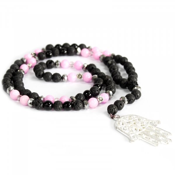(image for) Hamsa / Pink & Black - Gemstone Necklace