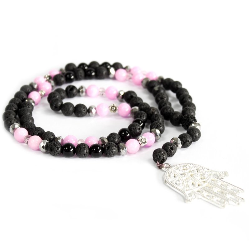 (image for) Hamsa / Pink & Black - Gemstone Necklace