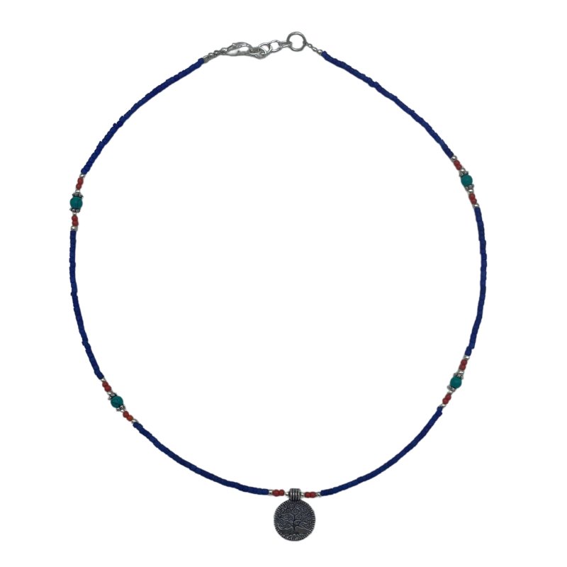 (image for) Nepalese Extra Fine Gem Necklace - Blue Onyx & Tree of Life