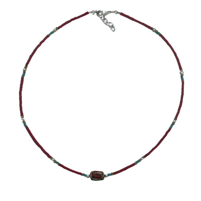 (image for) Nepalese Extra Fine Gem Necklace - Coral Tribal Bead