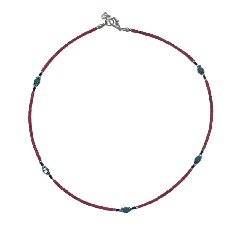(image for) Nepalese Extra Fine Gem Necklace - Pink Coral & Turquoise Beads