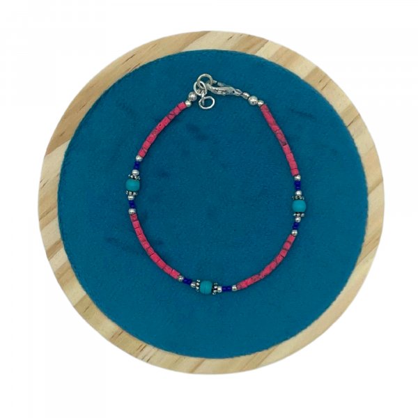 (image for) Nepalese Extra Fine Gem Bracelet - Pink Coral & Turquoise Beads