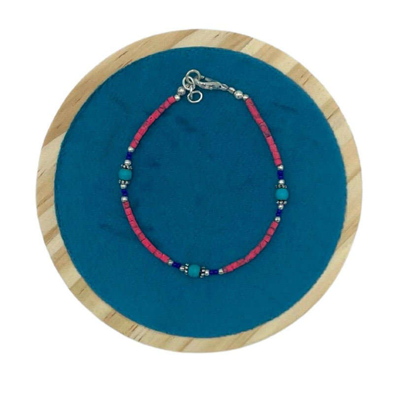 (image for) Nepalese Extra Fine Gem Bracelet - Pink Coral & Turquoise Beads