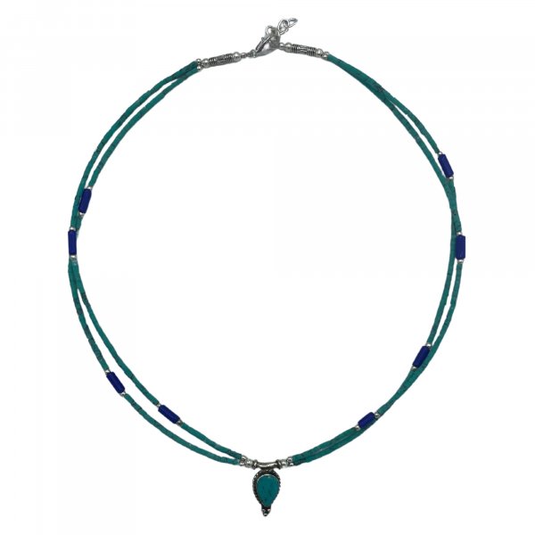(image for) Nepalese Extra Fine Two Line Necklace - Lapis & Malachite Pendant