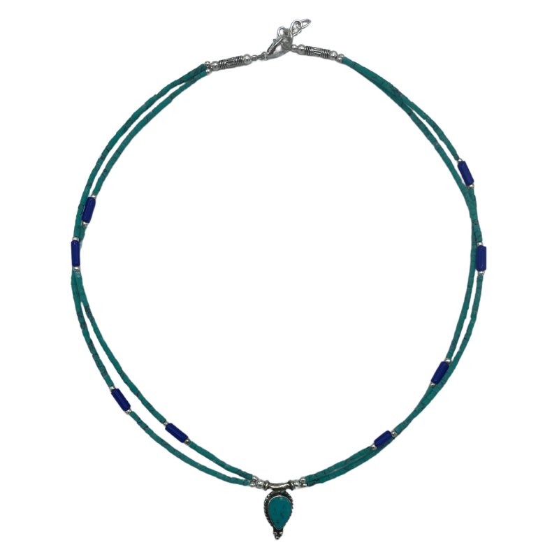 (image for) Nepalese Extra Fine Two Line Necklace - Lapis & Malachite Pendant