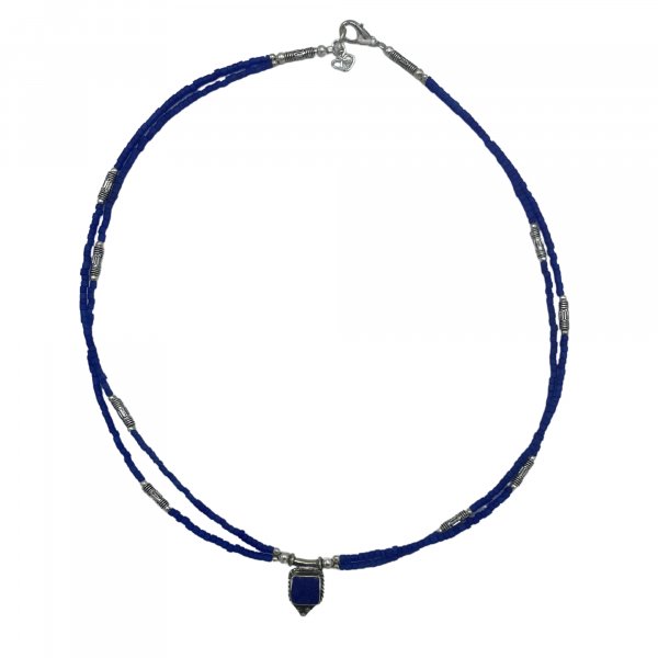 (image for) Nepalese Extra Fine Two Line Necklace - Blue Onyx & Lapis Pendant
