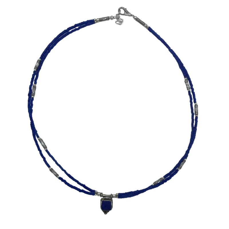 (image for) Nepalese Extra Fine Two Line Necklace - Blue Onyx & Lapis Pendant